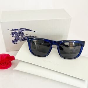 BURBERRY Blue Logo Print Square Acetate Sunglasses Unisex NWT
